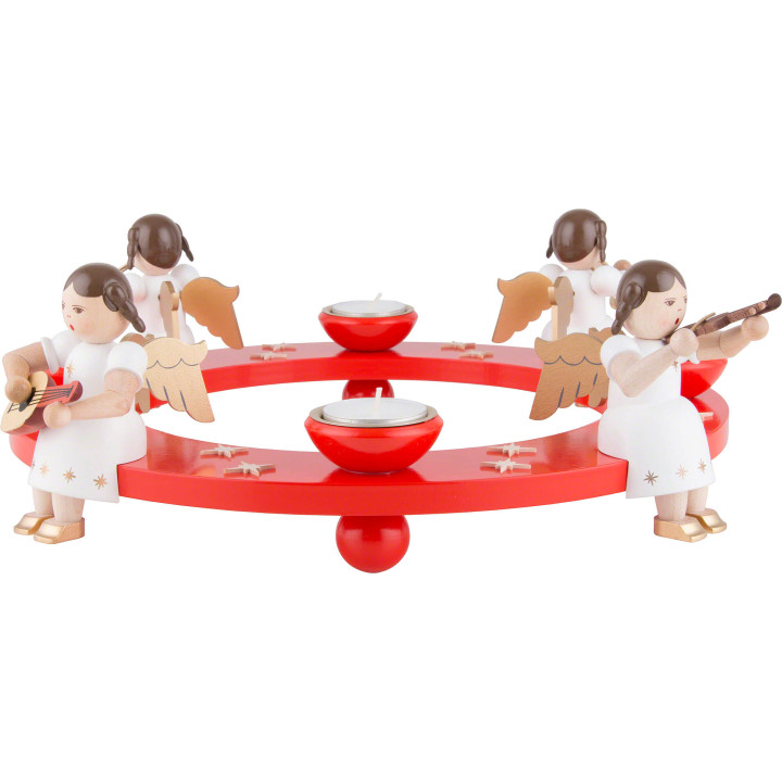 Teelichtkranz Engelquartett, rot - 12 cm