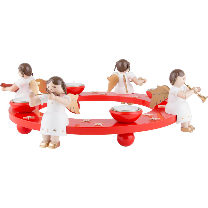 Tea Light Wreath - Angel Foursome - Red - 12 cm / 4.7 inch