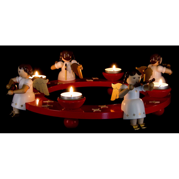 Tea Light Wreath - Angel Foursome - Red - 12 cm / 4.7 inch