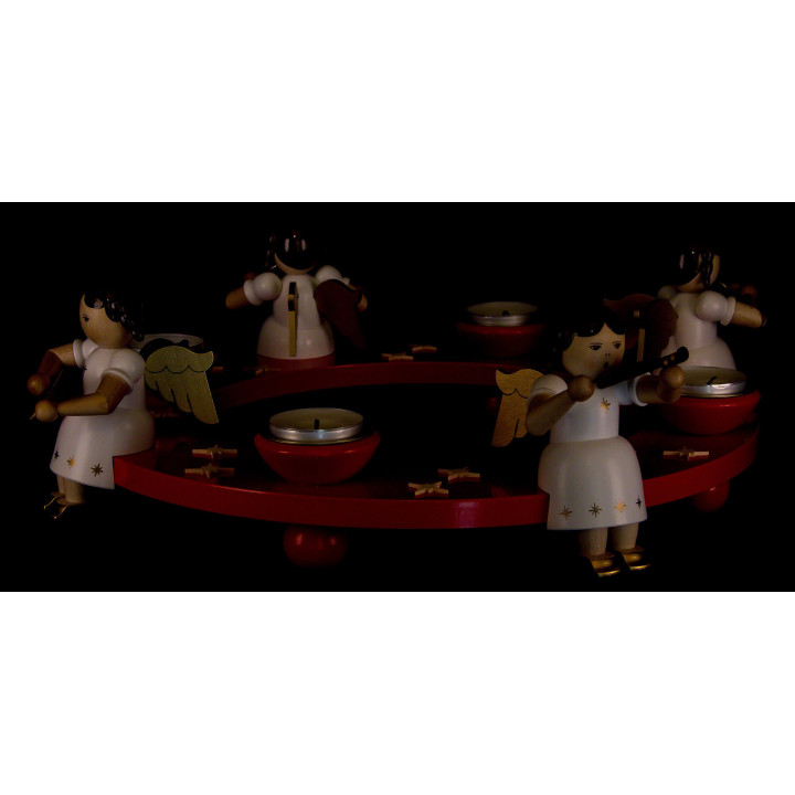 Teelichtkranz Engelquartett, rot - 12 cm