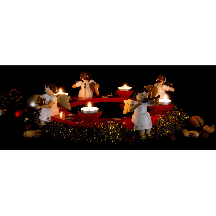 Tea Light Wreath - Angel Foursome - Red - 12 cm / 4.7 inch