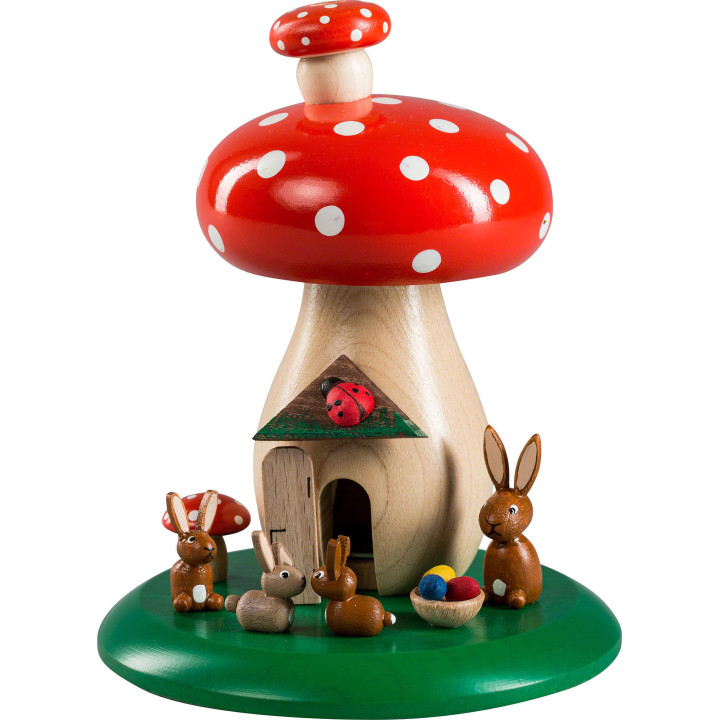 Smoking Hut - Toadstool with Bunnies - 13 cm / 5.1 inch