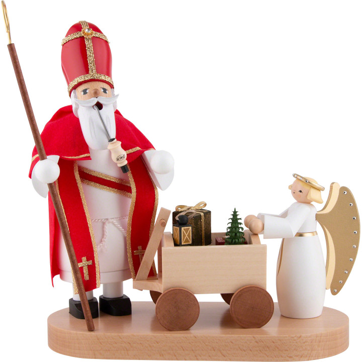 Smoker -  St. Nickolas with Angel - 23 cm / 9.1 inch