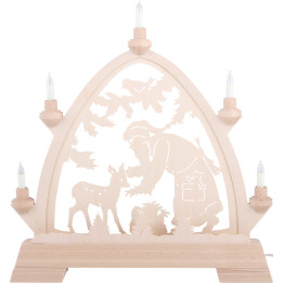 Schwibbogen Gotisch Weihnachtsmann mit Reh 42x42,5 cm