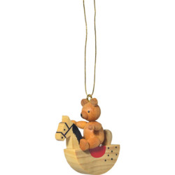 Tree Ornament - "Teddy on Rocking Horse" - 5 cm / 2 inch