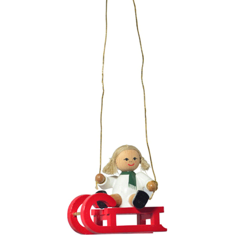 Tree Ornament - "Doll on Sleigh" - 5 cm / 2 inch
