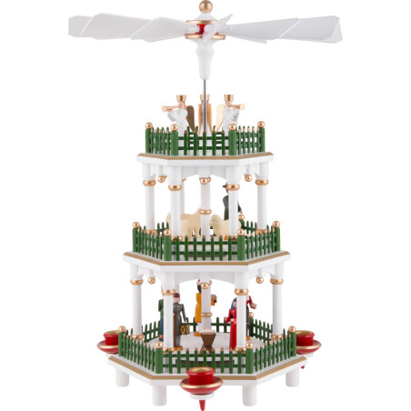 3-stöckige Pyramide Christi Geburt weiß - 35 cm