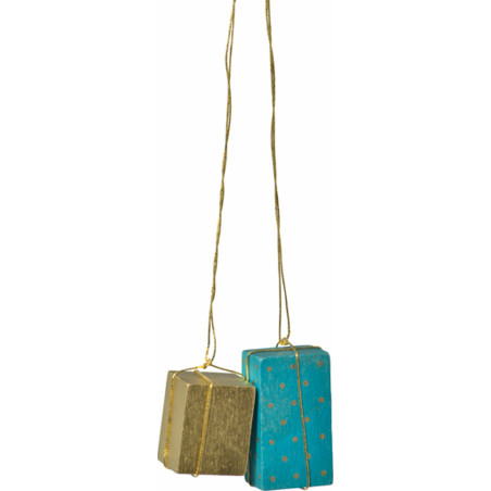 Christbaumschmuck "Pakete gold/türkis" - 4 cm
