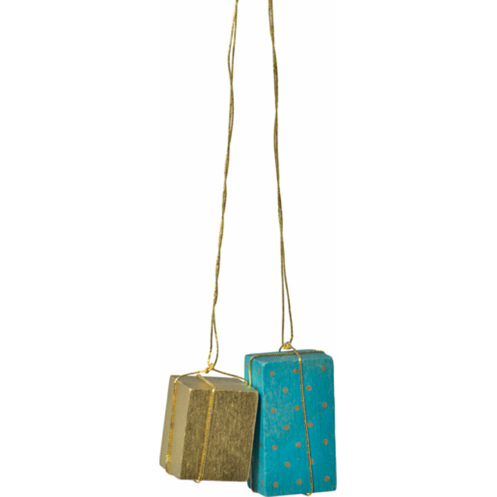 Christbaumschmuck "Pakete gold/türkis" - 4 cm