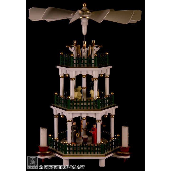 3-stöckige Pyramide Christi Geburt weiß - 35 cm