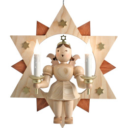 Floating Angel Natural in Star with Electrical Lighting - 28 cm / 11 inch