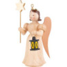 Long Pleated Skirt Angel with Lantern and Star, Natural - 22 cm / 8.7 inch